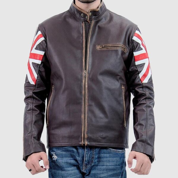Mens Brown Union Jack Sheepskin Leather Jacket