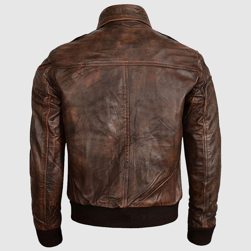 Men's Flight Bomber Air Force Brown Sheepskin Distressed Leather Jacket