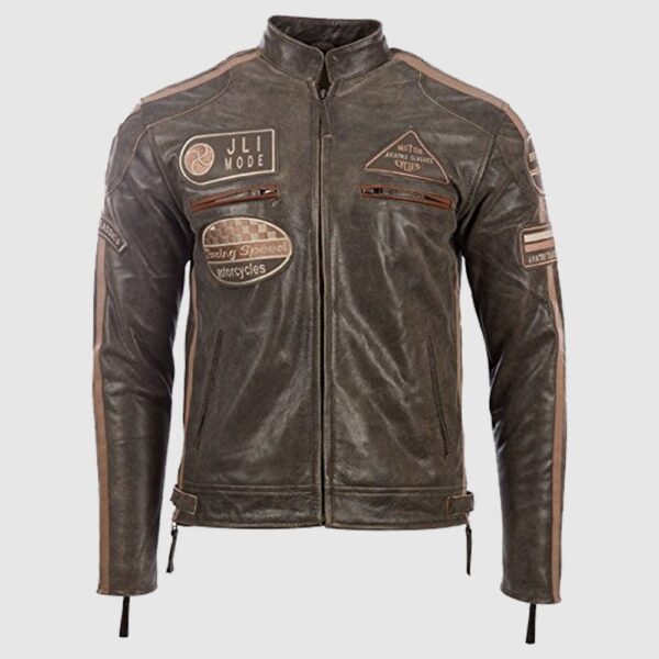 Tan Racing Biker Style Leather Jacket
