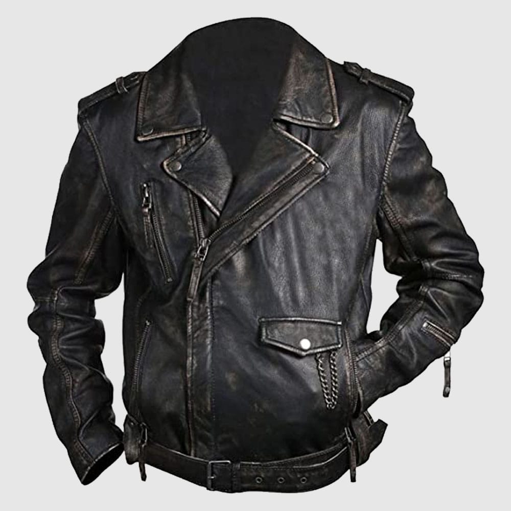 Distressed Black Leather Jacket
