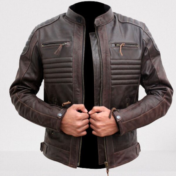 Brown Leather Biker Racer Jacket