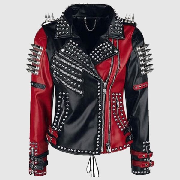 Ladies Motorbike Heavy Metal Spike Studs Leather Steampunk Jacket