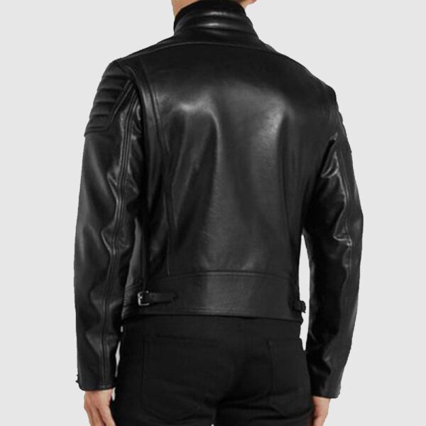 Men’s Black Padded Sleeves Motorcycle Leather Jacket