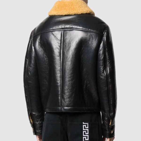 Versace Shearling Collar Aviator Leather Jacket