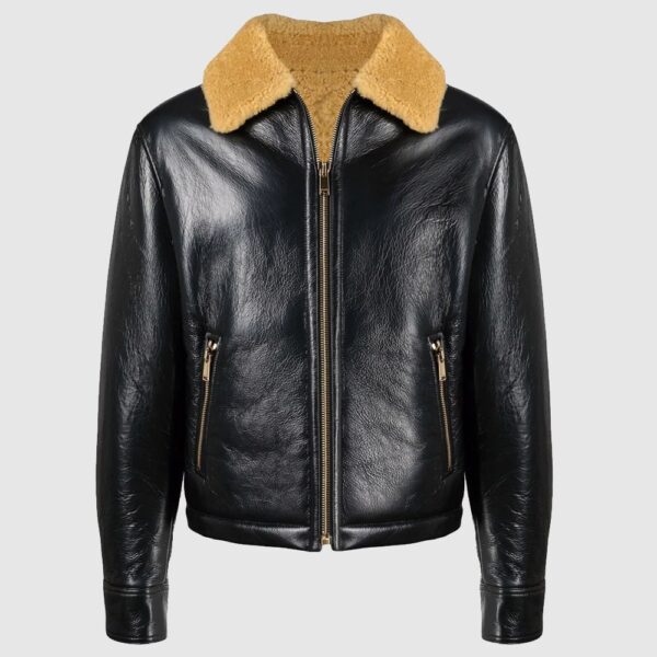 Shearling Collar Aviator Leather Jacket