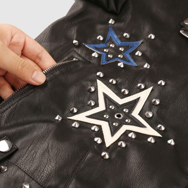 Women Black Leather Studded Jacket With Stars Studded Fashion Jacket