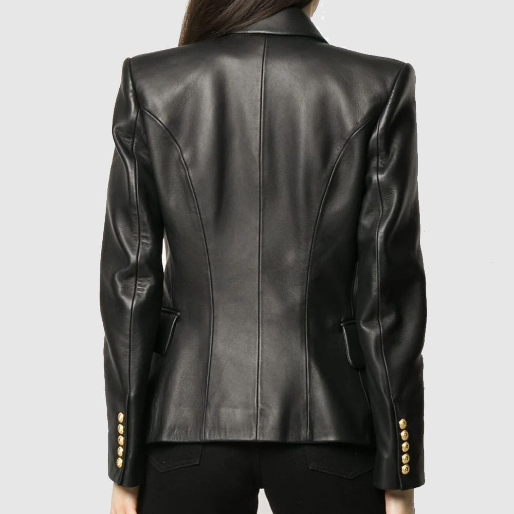 Balmain buttoned leather jacket women leather Blazer leather coat
