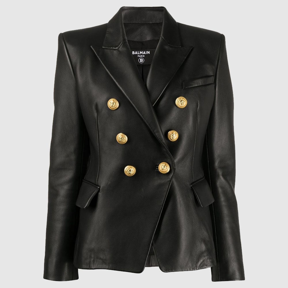 Balmain buttoned leather jacket women leather Blazer leather coat