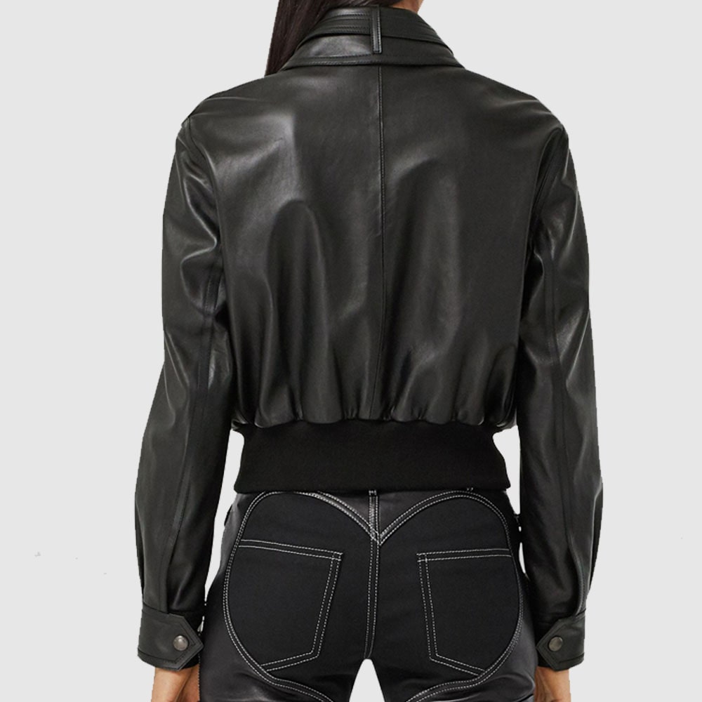 Burberry Leather Blouson-Sleeved Jacket