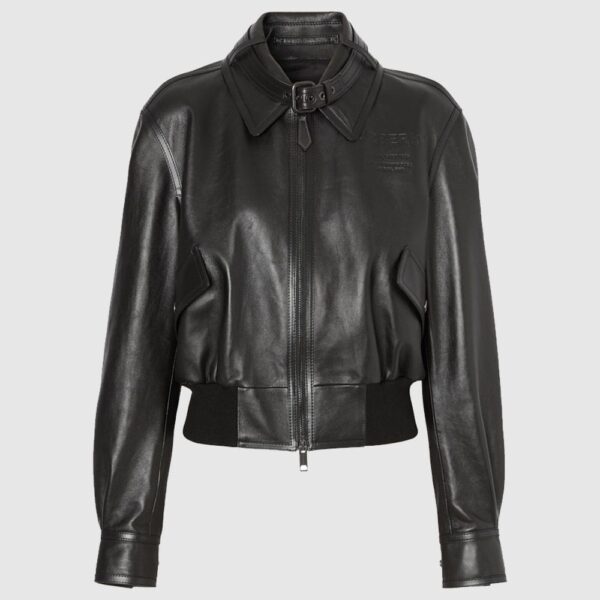 Burberry Leather Blouson-Sleeved Jacket