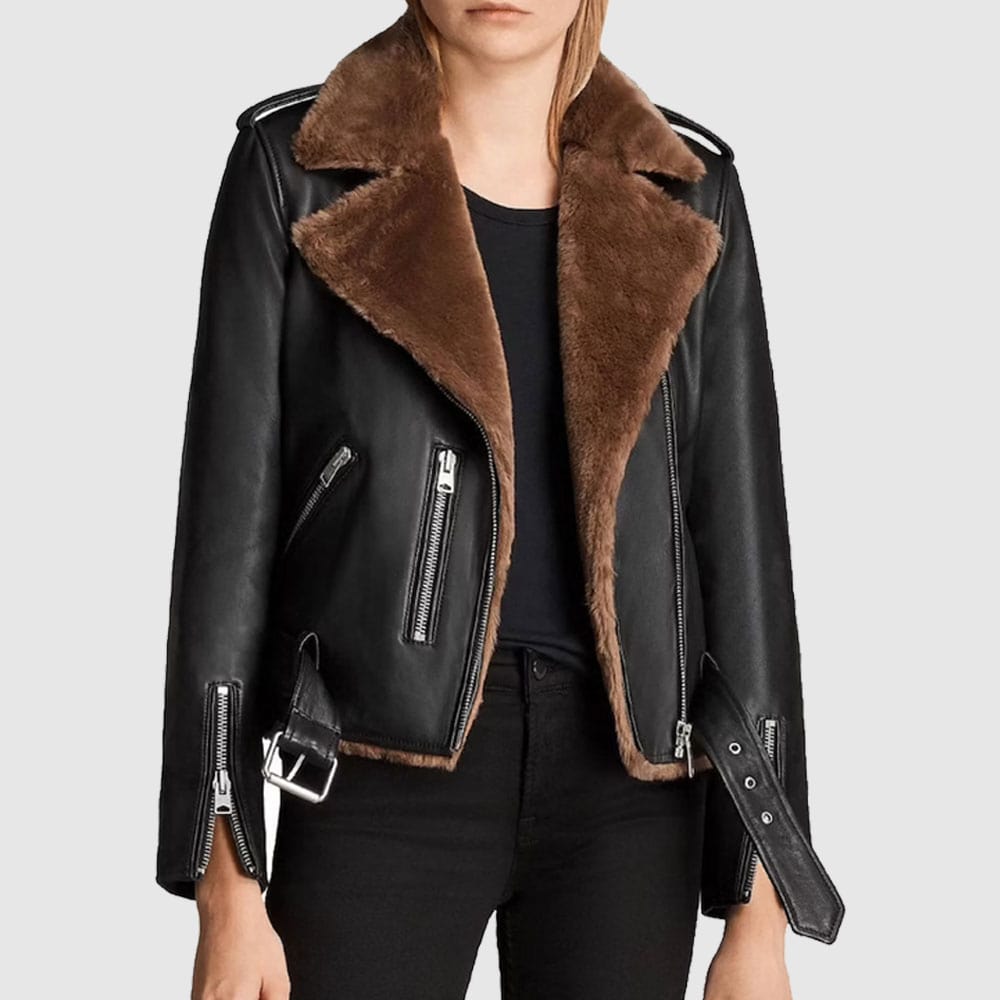 Women Shearling Aviator Jacket Genuine Leather