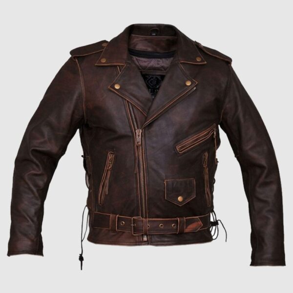 Distressed Motorcycle Vintage Brown Leather Jacket