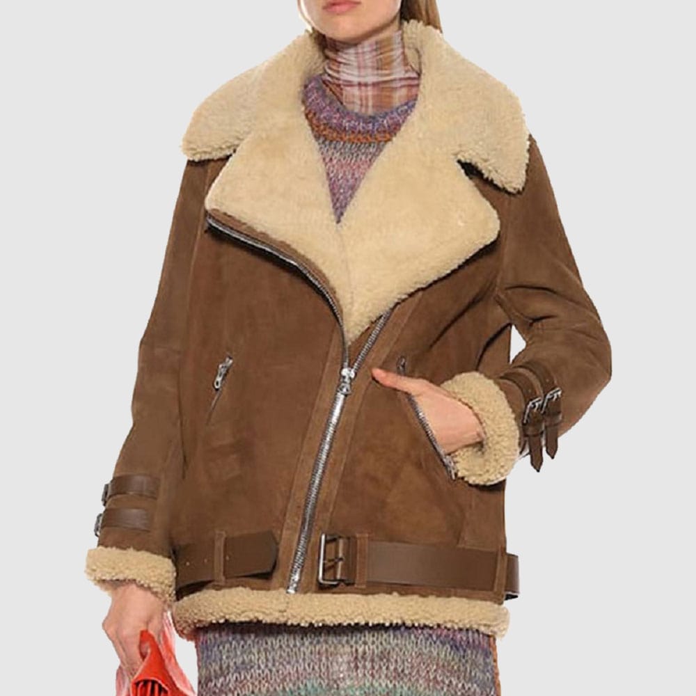 Women Brown Suede Shearling coat