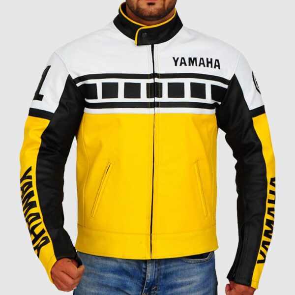 Yellow & White Biker Leather Jacket