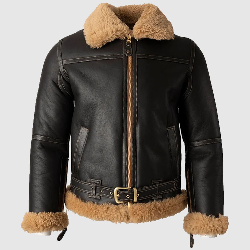 Mens Brown B3 B6 Sheepskin Shearling Bomber Jacket