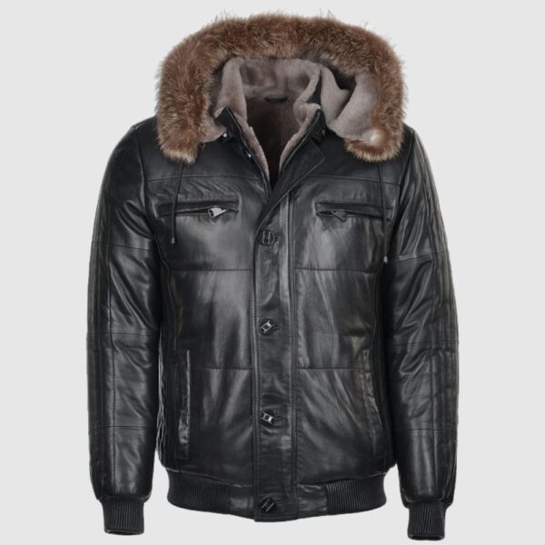 Lambskin Leather Sheepskin Lined Hooded Jacket