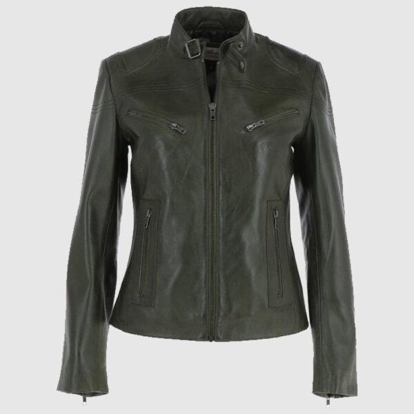 Leather Biker Jacket Women Green