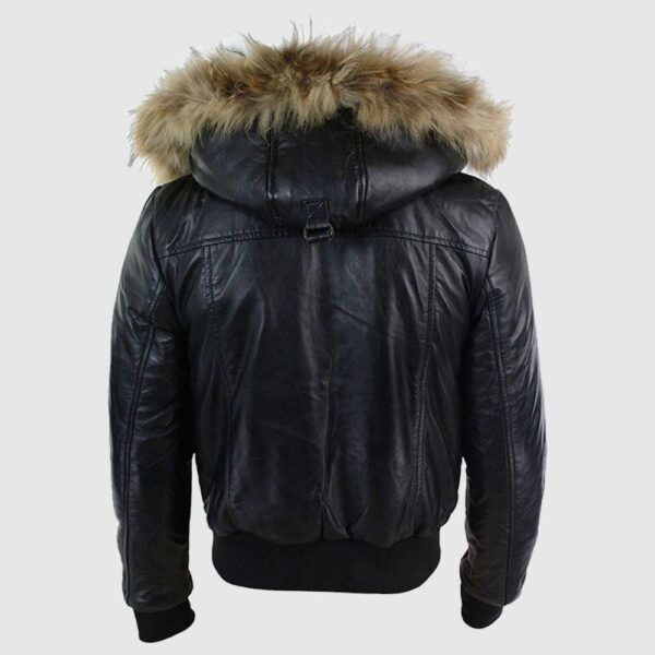 Mens Black Hood Bomber Shearling Jacket