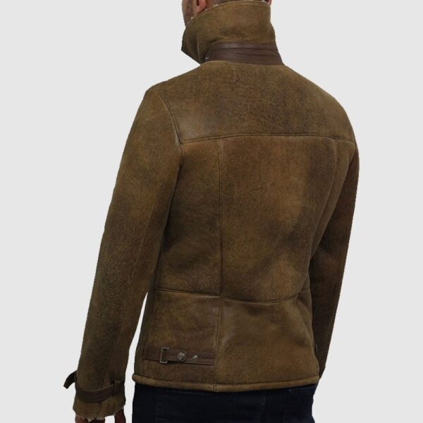 Men's Luxury Shearling Sheepskin Aviator Rust Brown Leather Jacket