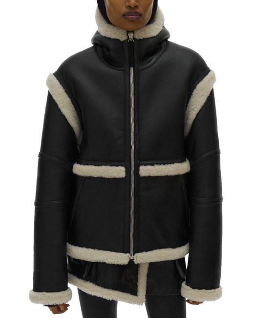 Women's Black Aviator Hooded Shearling Jacket