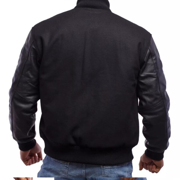 Black Wool Body & Black Leather Sleeves Letterman Jacket