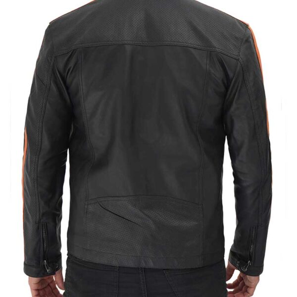 Harland Stripe Black Leather Cafe Racer Style Jacket Men