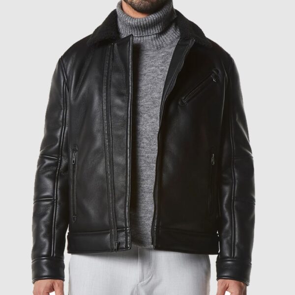 Men's Maxton Moto Leather Jacket with Faux-Shearling Collar