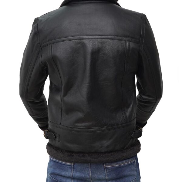 Mitchel Black Shearling Bomber Leather Jacket