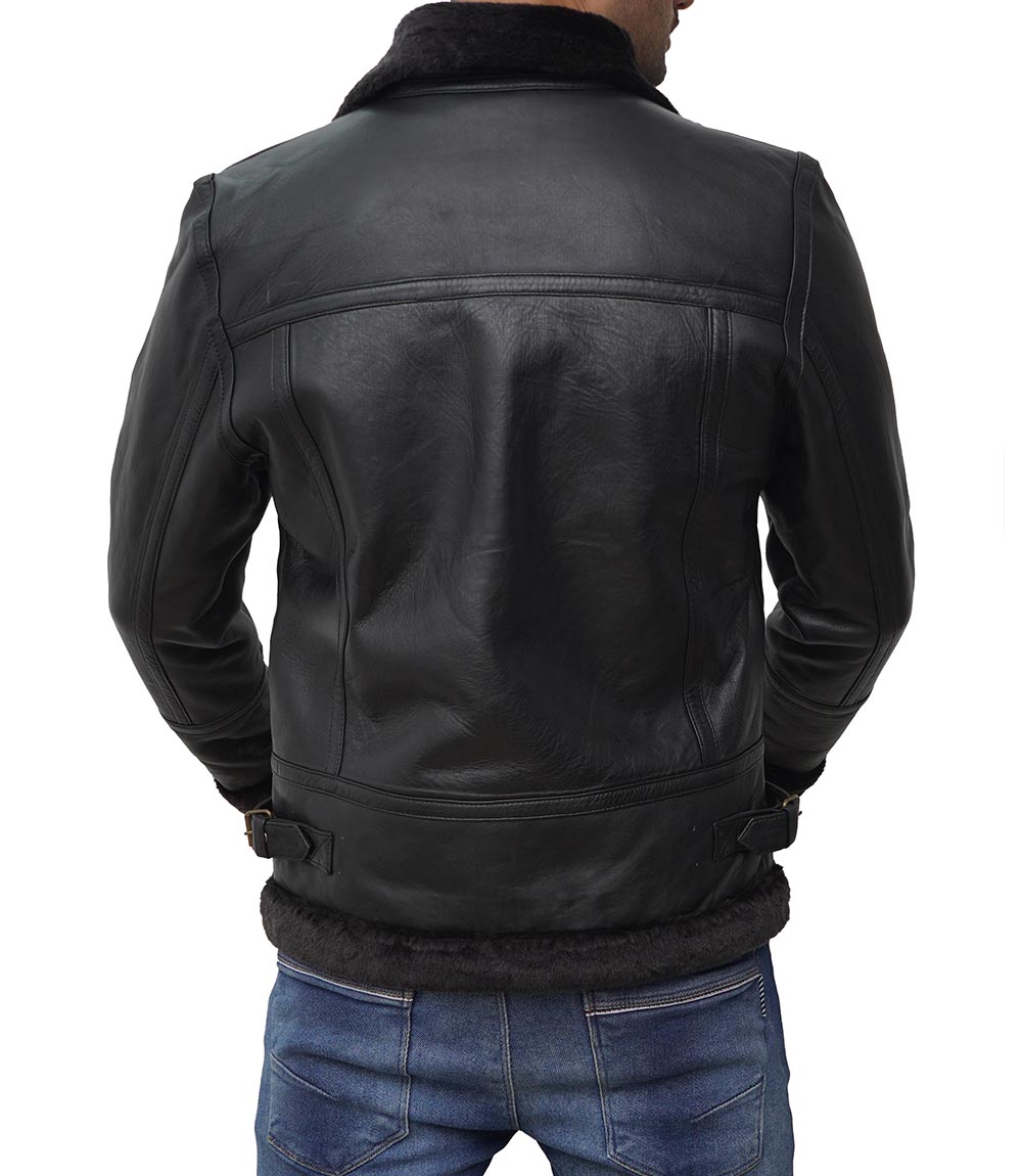 Mitchel Black Shearling Bomber Leather Jacket