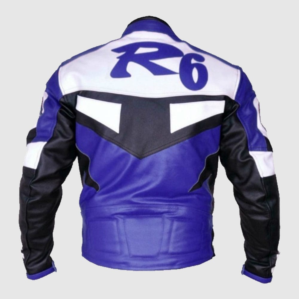 New Yamaha R6 White Blue Genuine Cowhide Racing jacket