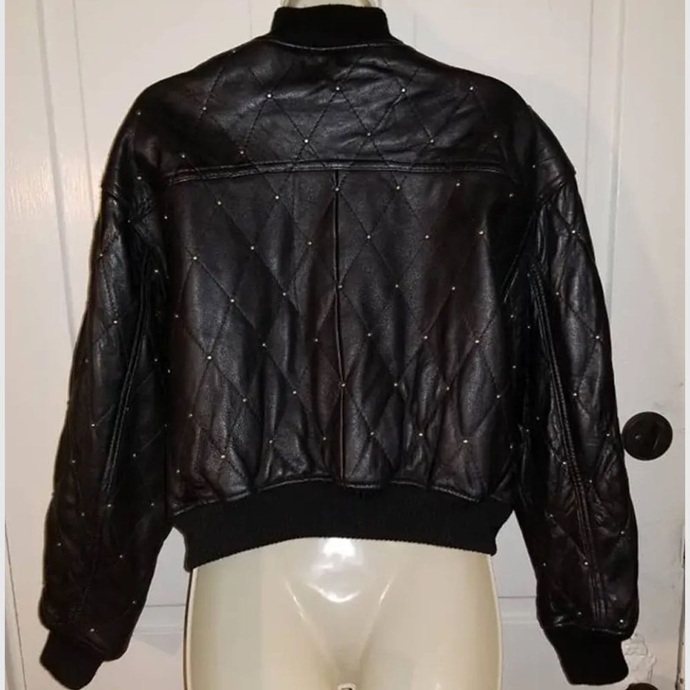 women studded bomber leather jacket