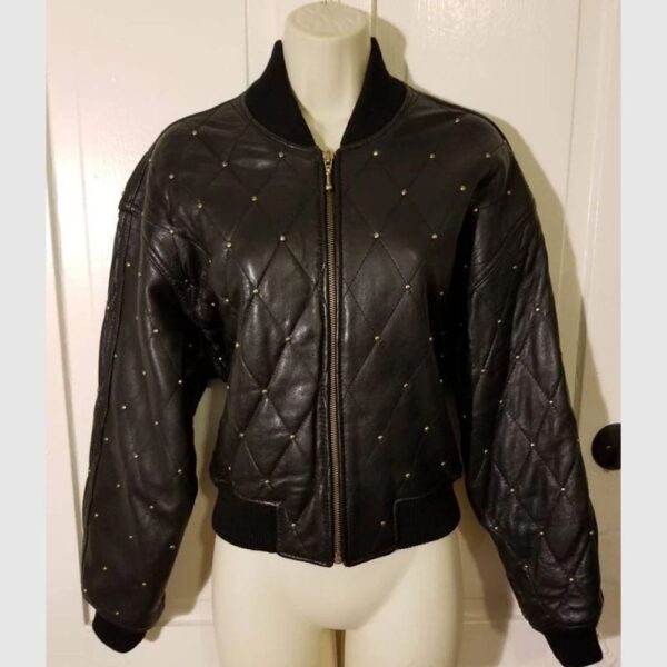bomber women studded leather jacket