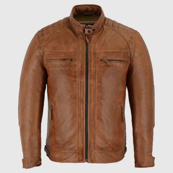 Cafe Racer Waxed Brown Motorcycle Leather Jacket