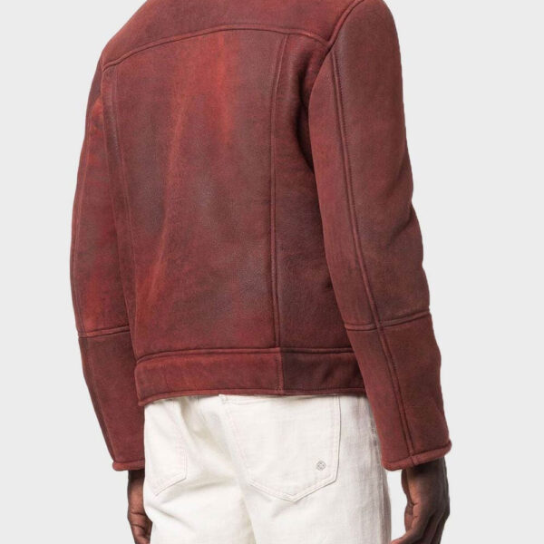 Men Shearling Burgundy Leather Jacket