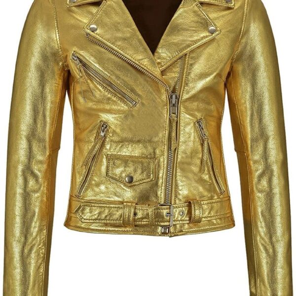 Metallic Golden Biker Vintage Leather jacket