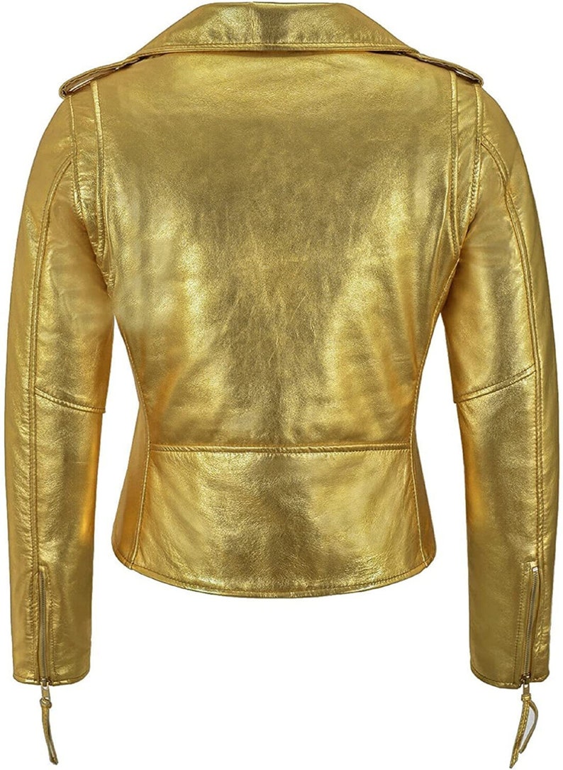 Women Metallic Golden Biker Leather jacket