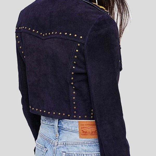 Womens Cropped Leather Jacket with Studs