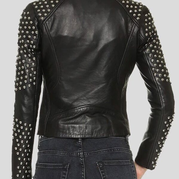 Womens Studded Black Leather Motorcycle Jacket