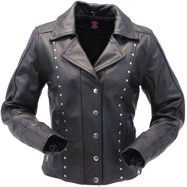 Womens Black Studded Leather Biker Jacket