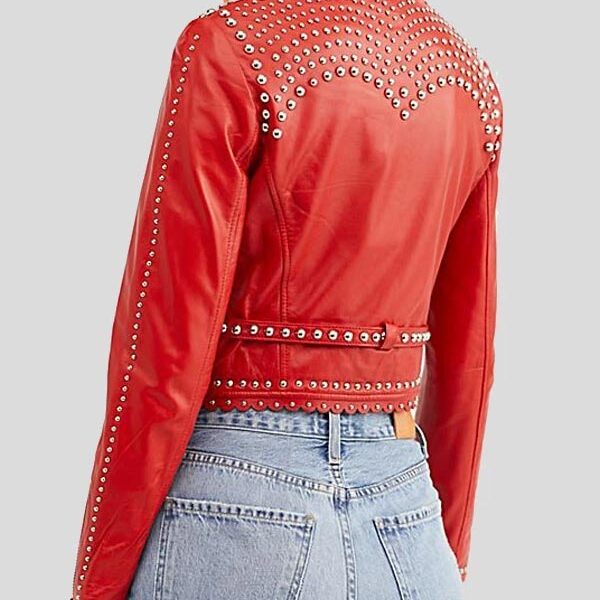 Studded Red Cropped Leather Jacket