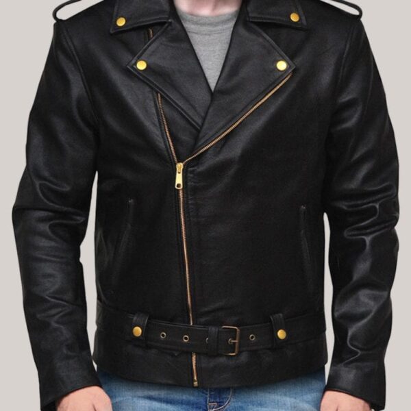 Black Brando motorbike Leather Jacket