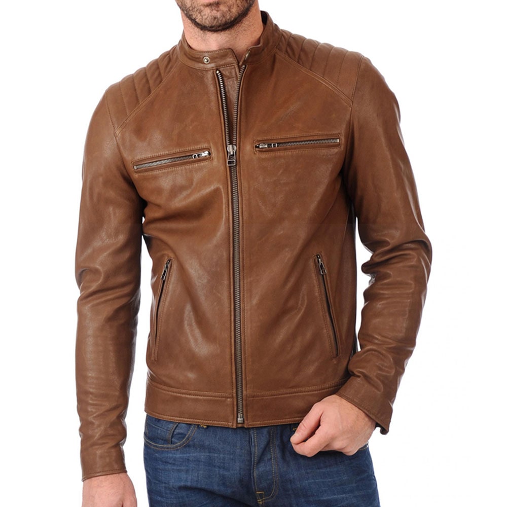 Classic Men Brown Biker Leather Jacket