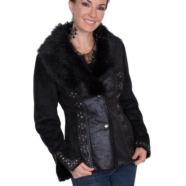Black Faux Fur studded leather Jacket