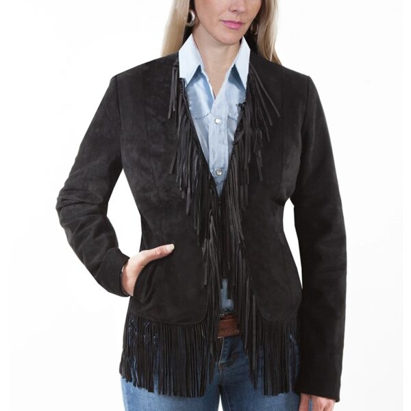 Black Suede Boar Fringe leather Jacket