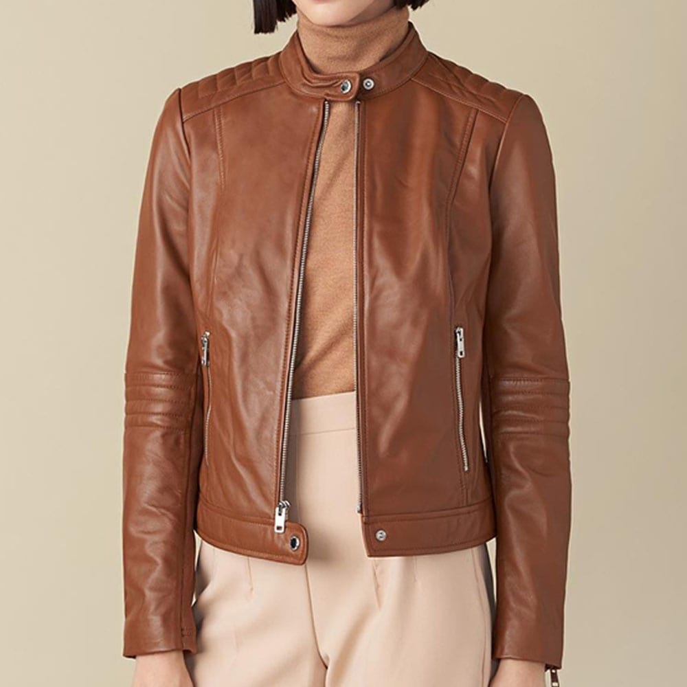 Emma Leather Jacket With Shoulder Detail