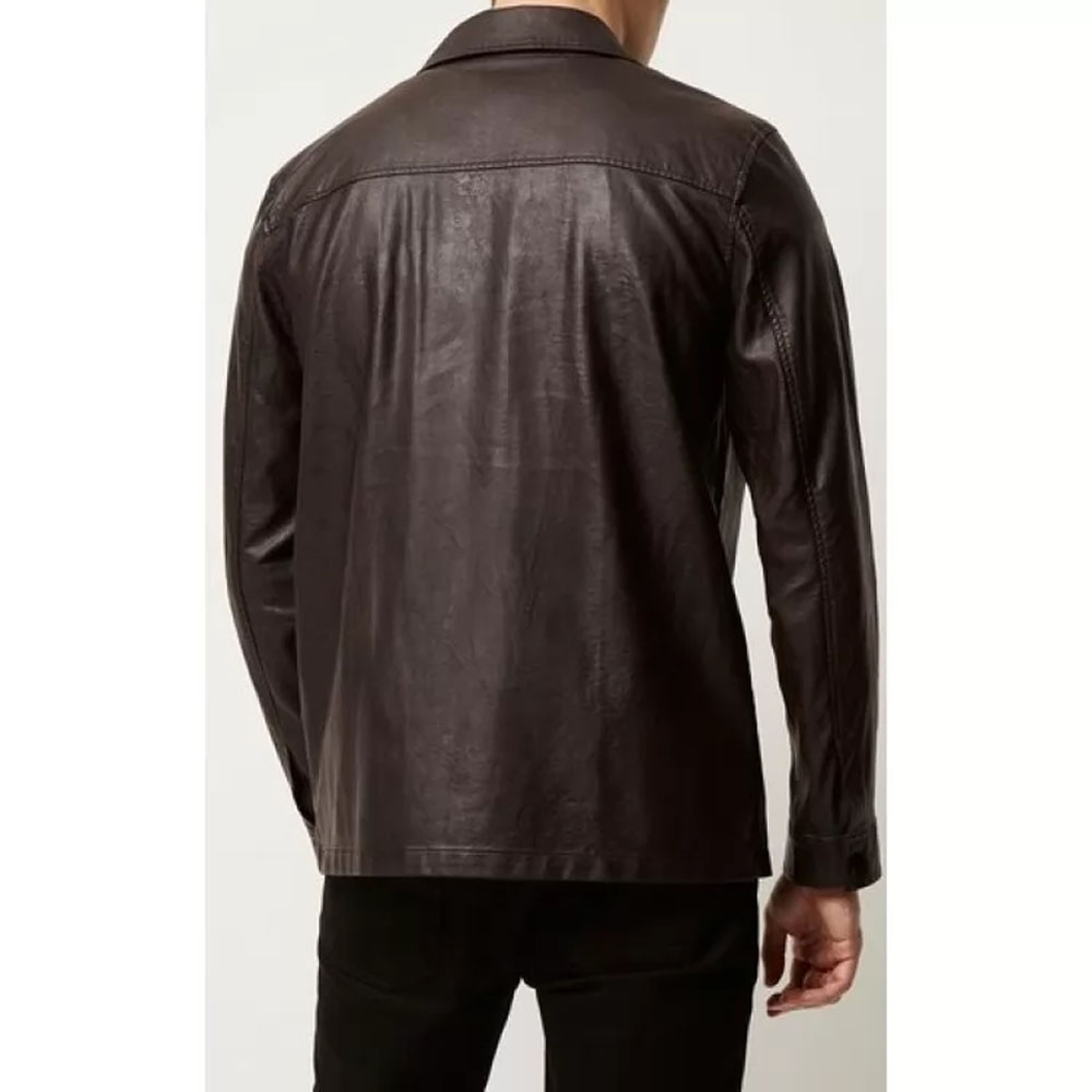 Mens Cool Fashion Real Sheepskin Black Leather Shirt