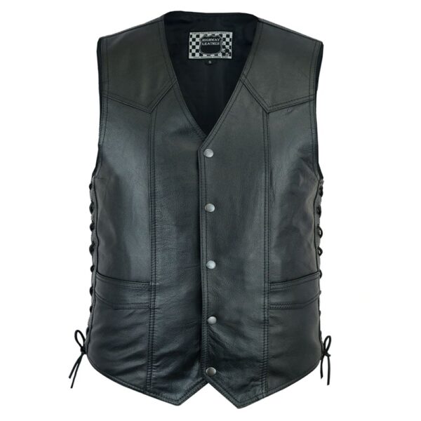 Men's Classic Leather Vest Motorcycle Gun Pockets for Riders