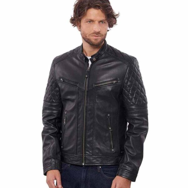 Black Quilted Leather Biker Jacket