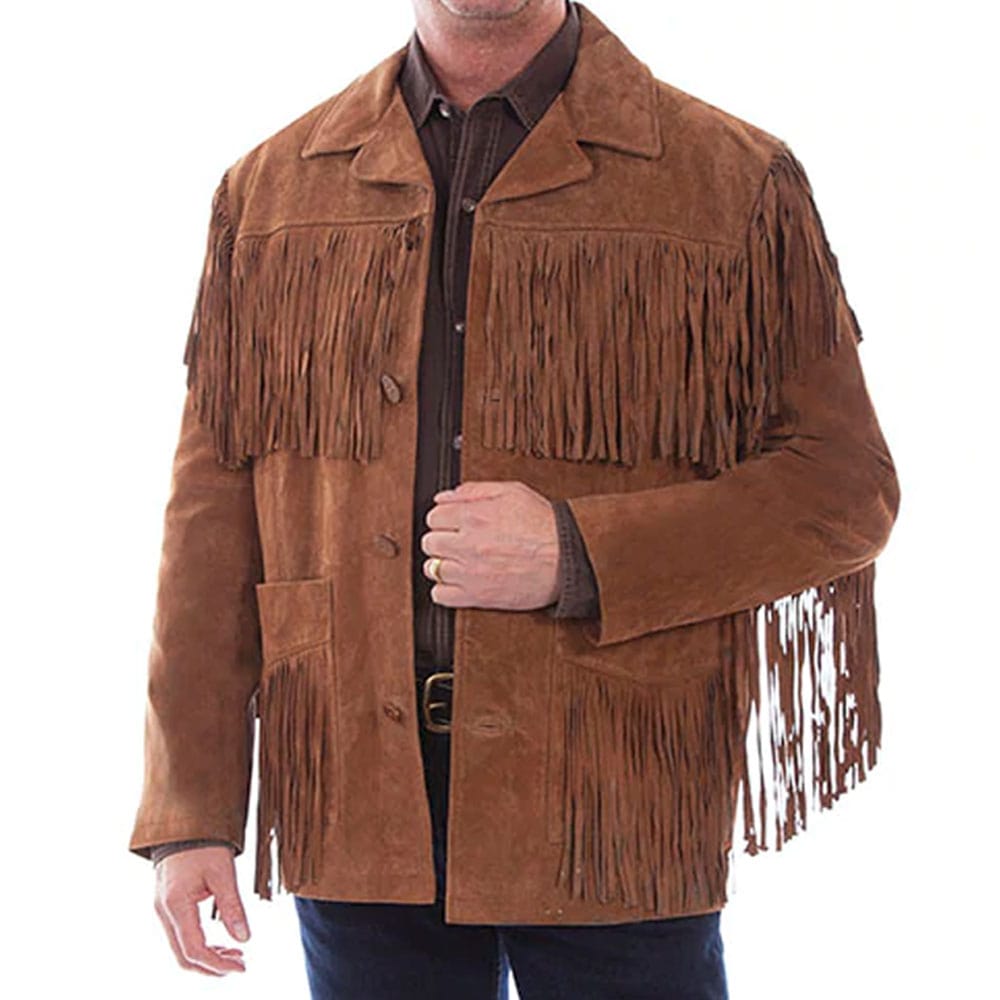 Womens Cinnamon Suede Boar Fringe Coat