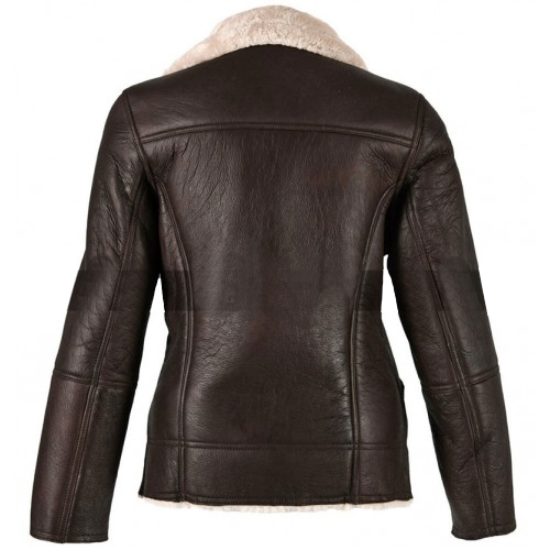 Women Sheepskin Aviator Dark Brown Leather Jacket